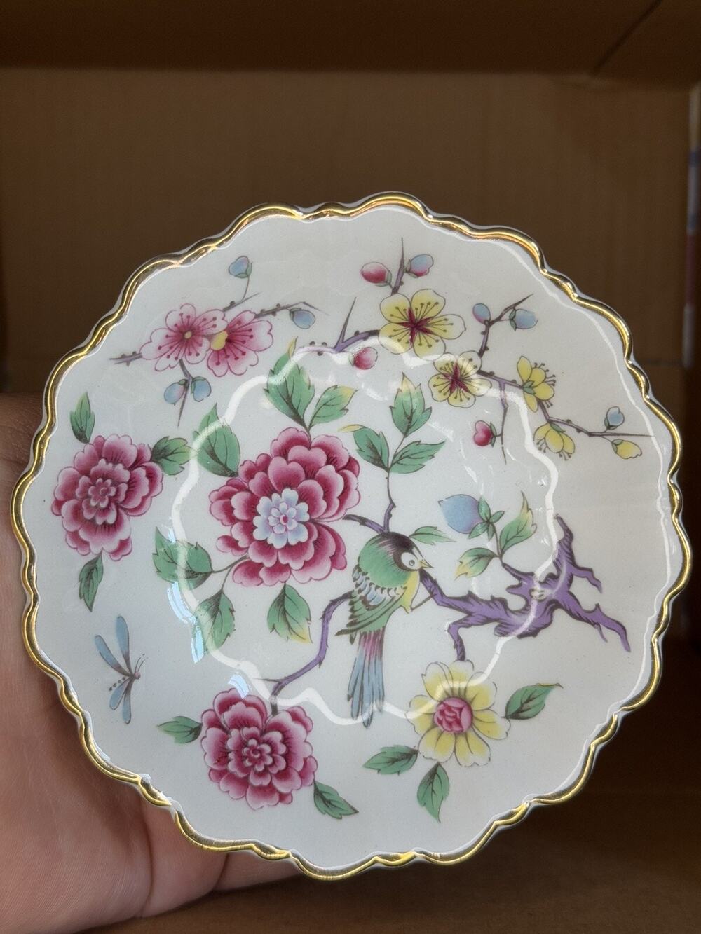 James Kent Old Foley Vintage Chinese Rose Trinket Bowl Porcelain Gold Trim